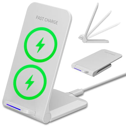 Wireless Charger Stand, Foldable, 15W Fast Wireless Charging Station Compatible with iPhone 17 16 15 14 13 12 Pro Max, Phone Charger Dock for Samsung Galaxy S26 S26+ S25 S24 S23 S22 Note 20 & Android - color: White