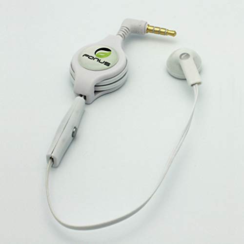 Retractable Mono Earphone Headphone 3.5mm w Mic Headset Handsfree Earbud Z6Y Compatible with Amazon Fire 7 / Kids (2022 Release), HD 8 (2022 Release), HD 10 (2021 Release)