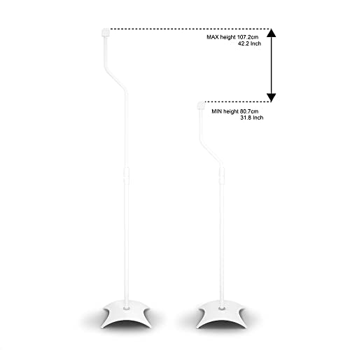 AVF Speaker Floor Stands, Set of 2, Holds up to 11 lbs, White | 31.75–42.2 inch adjustable height, steel construction, stable weighted base, ideal for living room, bedroom, office, EAK80W-A - style: White w Metal Base