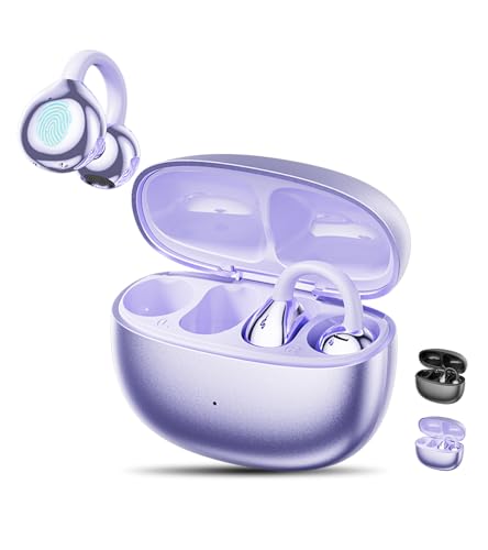 Clip on Earbuds,Open Ear Earbuds Wireless Bluetooth 5.4, Lightweight Open Ear Headphones with Mic 59H Battery,Waterproof, for Sports, Running, Small Ears & Glasses Wearers,Workouts - color: Purple
