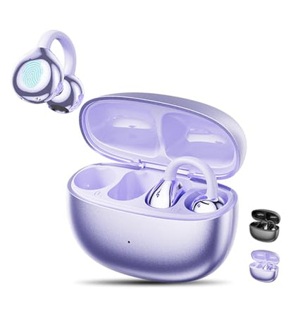 Clip on Earbuds,Open Ear Earbuds Wireless Bluetooth 5.4, Lightweight Open Ear Headphones with Mic 59H Battery,Waterproof, for Sports, Running, Small Ears & Glasses Wearers,Workouts - color: Purple