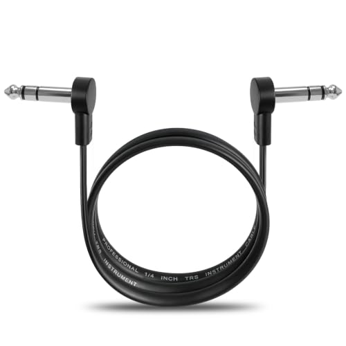 TRS Stereo Flat Patch Cables 24 in | 1/4" Right Angle Male-to-Male Connector for Effct Pedal, Low Profile, Save More Space Pedals Board, Black - color: 24 in