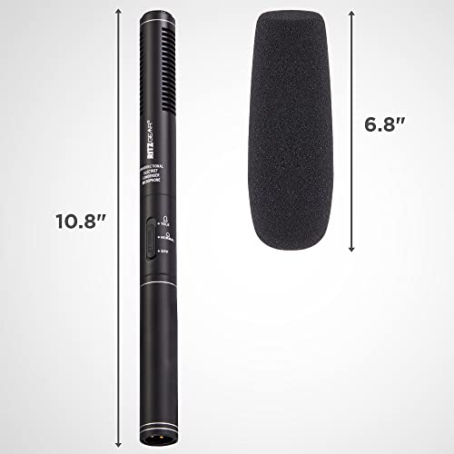 Professional Video & Broadcast Microphone | 10.8" Unidirectional Condenser Shotgun Mic for Indoor & Outdoor Film, Interview & Studio Recording for Camcorders and DSLR Camera - Black