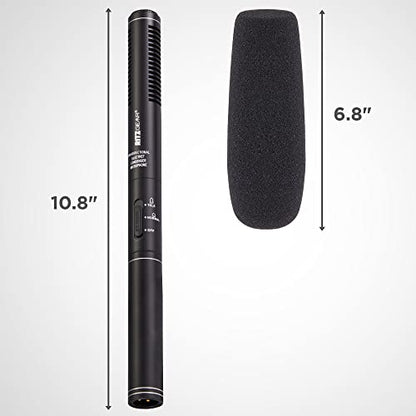 Professional Video & Broadcast Microphone | 10.8" Unidirectional Condenser Shotgun Mic for Indoor & Outdoor Film, Interview & Studio Recording for Camcorders and DSLR Camera - Black