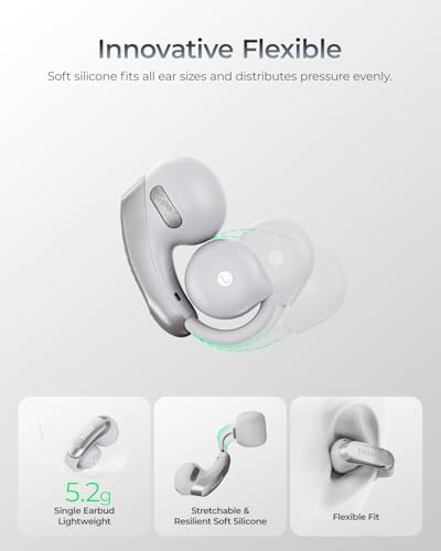 TALIX Open Ear Clip-On Wireless Bluetooth Earbuds AuraHalo G1, Gray | 4-Mic Clear Calls, Rich Bass, Roller-Inspired Design, Reduced Sound Leakage, IPX4 Water Resistant, Touch Control - color: Grey
