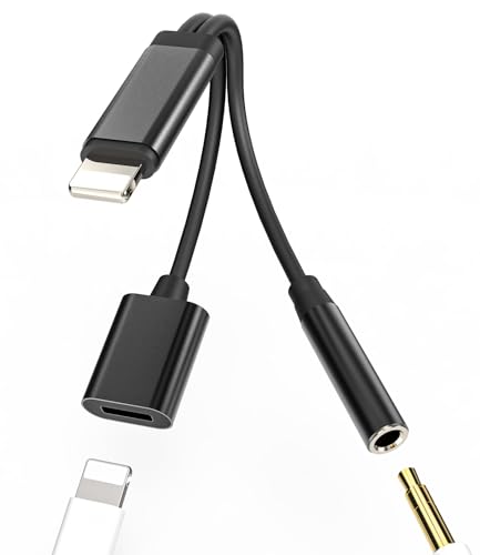 for iPhone to Aux Adapter(2in1)3.5mm Headphone Jack Lightning Cable Charger Splitter Car Audio for Apple MFi Certified Charging Connector Lighting Earphone Adaptor for iPad Converter Dongle Accessorie
