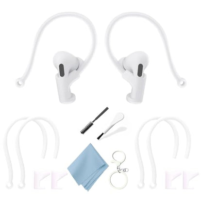 Ear Hooks Compatible with AirPods 4,3, 1, 2 and Pro & All in-Ear Headphones with Stems - 2 Pairs Adjustable Secure & Comfortable Prevent Falls Ear Holders for Headphones - Easy to Install (White) - color: White