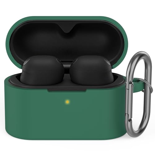 AhaStyle Silicone Case for Sony WF-1000XM6 (2026) Accessories, Green | with Carabiner, LED Visible, Skin-Friendly Soft Touch, Full Protection, Shockproof, Wireless Charging, for Men Women - color: Dark Green