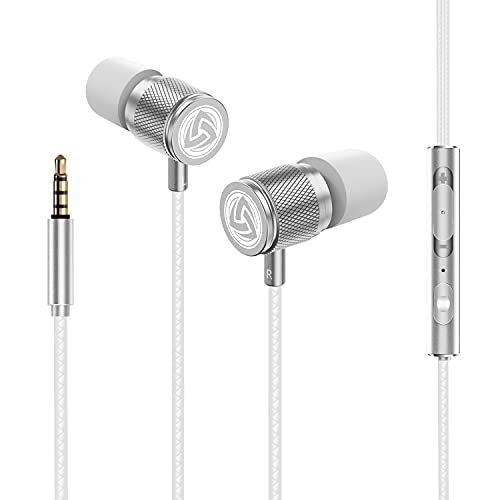 LUDOS Ultra Wired Earbuds in-Ear Headphones, 5 Years Warranty, Earphones with Microphone, Noise Isolating Ear Buds, Memory Foam for iPhone, Samsung, School Students, Kids, Women, Small Ears - White - color: White, style: 3.5 mm