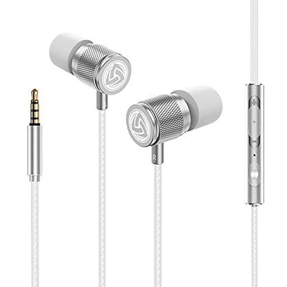 LUDOS Ultra Wired Earbuds in-Ear Headphones, 5 Years Warranty, Earphones with Microphone, Noise Isolating Ear Buds, Memory Foam for iPhone, Samsung, School Students, Kids, Women, Small Ears - White - color: White, style: 3.5 mm