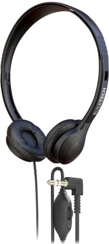 1 Pack Wired On-Ear Leather Headphones with 3.5mm Connector and Remote Control for Volume, Black