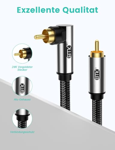 EMK 90 Degree Subwoofer Cable,RCA Male to Male Digital Coaxial Audio Cable for Television, DVD Player, Gaming Console, Projector, Speaker (16.5FT/5M) - size: 16.5 ft, style: 90 Degree to Straight