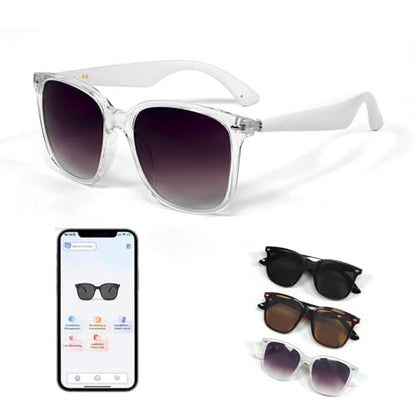 Smart AI Bluetooth Sunglasses for Women Men Translation Translator Translate Translating Headphones Audio Glasses with 150 Language & Accents UV Protection Bluetooth 5.4 Eyeglasses with Speakers - color: White