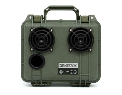 DemerBox: Waterproof, Portable, and Rugged Outdoor Bluetooth Speakers. Loud Sound, Deep Bass, 40+ hr Battery Life, Dry Box + USB Charging, Multi-Pairing Party Mode. Built to Last - color: Pesaro Green