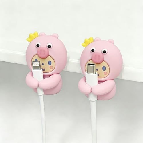 Adorable Pink Piggy with Crown Cable Organizer (2-Pack), Cute Cartoon Cable Clips, Self-Adhesive Wire Holder for Desk, Nightstand, Home & Office Cable Management - color: pink-1