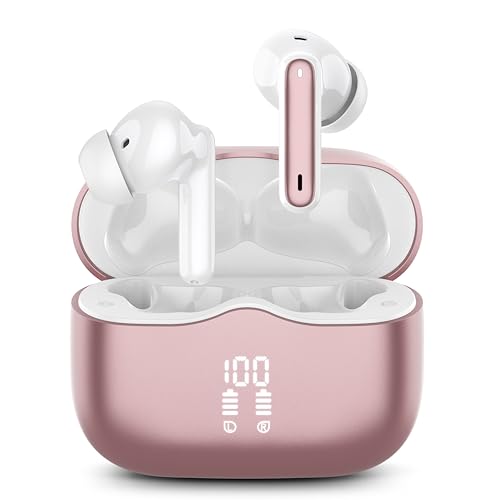 xinwld Wireless Earbud, Bluetooth 5.4 Headphones Deep Bass with 4 HD Mics, Wireless Headphones in Ear 40H Playtime, Bluetooth Earphones with Light Weight, IP7 Waterproof Ear Buds for Android IOS, Rose - color: Rose