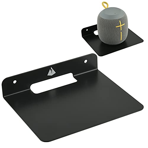 Small Floating Shelf Speaker Mount, 6 inch Small Wall Shelf Metal Speaker Mount for Webcam Security Camera Figures Display Stand (Black, 1 Pack)