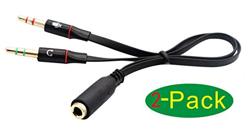 3.5mm Headphone Y Splitter - 4-Pole to 3-Pole 3.5mm Male Headset Mic & Stereo Audio Cable for PC - 20CM Black - color: Black