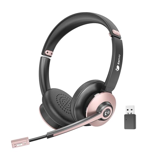 Wireless Headset with Mic for Work, Bluetooth Headphones with Microphone Noise Canceling & USB Dongle, Handsfree 26+ Hours Battery & Mute Button, for Office/Call Center/Laptop/MS Teams/Conference