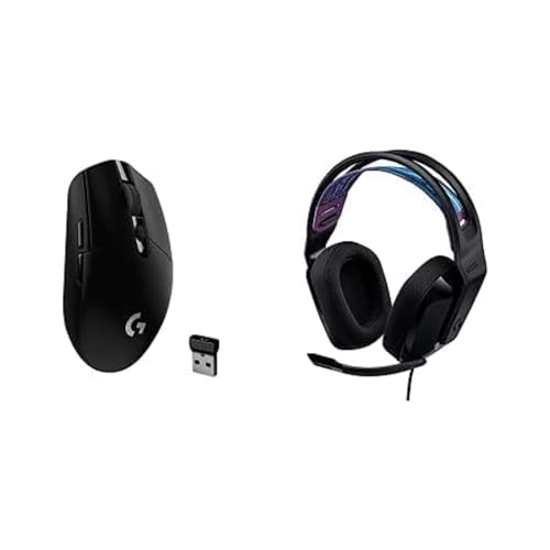 Logitech G335 Wired Gaming Headset, with Flip to Mute Microphone, 3.5mm Audio Jack, Memory Foam Earpads – Black & 05 Lightspeed Wireless Gaming Mouse, Hero 12K Sensor, 12,000 DPI, Lightweight - Black