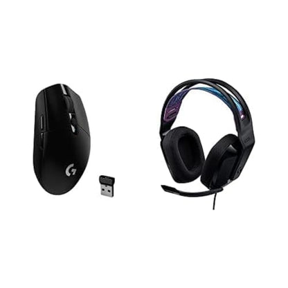 Logitech G335 Wired Gaming Headset, with Flip to Mute Microphone, 3.5mm Audio Jack, Memory Foam Earpads – Black & 05 Lightspeed Wireless Gaming Mouse, Hero 12K Sensor, 12,000 DPI, Lightweight - Black