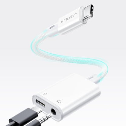 JSAUX USB C to 3.5mm Headphone Charger Adapter,PD 60W, 2-in-1 for iPhone17 | 60W PD charging and CTIA Hi-Fi DAC audio in one adapter; for iPhone 17/16/15, Galaxy S24, iPad Pro and MacBook