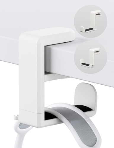 Headphone Hook Under Desk Holder 360-Degree Adjustable Rotation, White - color: Creamy White