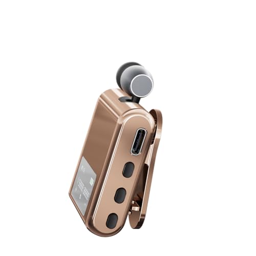 K89 Wireless Business Bluetooth Headset with LCD Display, Retractable Single Ear BT5.4 Earphone, Caller ID and Battery Level Indicator, Clip-On Hands-Free for Music, Driving, Sporting (Brown) - color: Brown