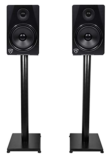 Rockville RS29B 29" Black Bookshelf Speaker/Studio Monitor Stands, Pair | Black, 60 Lb Load Capacity, EVA Isolation Pads, Cable Management, Powder Coated, Brass Spikes, Rubber Feet, 9" x 9" Top - color: Black