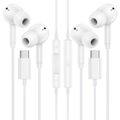 Wired Earbuds USB C Ear Buds Wired Headphones for iPhone 17e 17 Pro Max 17 | 17Pro 16 Pro Max 16 Plus 16Pro 16e 15Pro Max/Plus/Pro 15, 2 Pack USBC in-Ear Earphones with Microphone for Samsung S26 S25