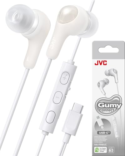 JVC Gumy Connect USB-C 유선 이어버드 헤드폰, 비디오 및 게임용 지연 없음, 내장 DAC는 소음을 줄이고 사운드 품질을 향상시킵니다. 직경 9.2mm 네오디뮴 드라이버 - HAFR9UCW (화이트) - color: 화이트., size: USB-C Jack