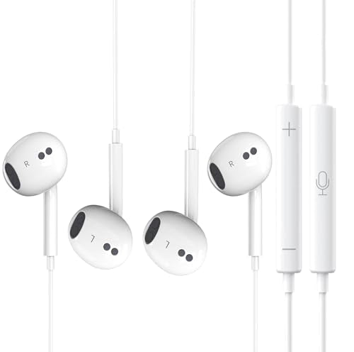 2 Packs Wired Headphones for iPhone 14 Earphones Wired Nosie Reduction Built-in Microphone&Volume Control Headsets，Earbuds for iPhone 14/13/12/11/XR/XS/X/8/7/6/SE/Pro Max，Support All iOS System，White
