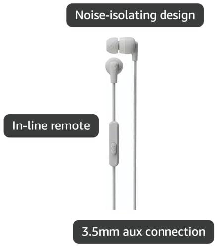 Skullcandy Ink'd Wired in-Ear Headphones with Microphone, Noise-Isolating Earbuds, 3.5mm AUX Connection, Lightweight Design, Call and Track Control – White