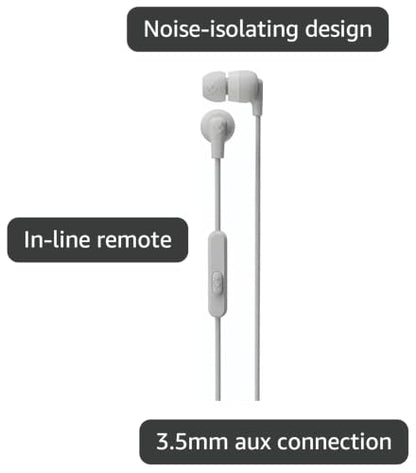 Skullcandy Ink'd Wired in-Ear Headphones with Microphone, Noise-Isolating Earbuds, 3.5mm AUX Connection, Lightweight Design, Call and Track Control – White