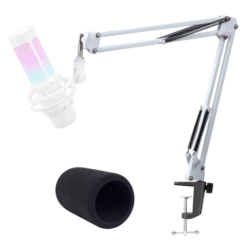 White Mic Arm Compatible with HyperX QuadCast S - Premium QuadCast S Microphone Boom Arm for Gaming, Streaming by YOUSHARES - White