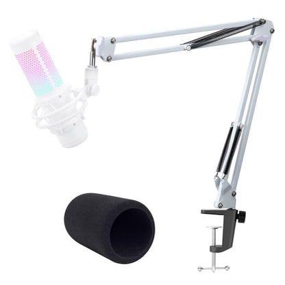 White Mic Arm Compatible with HyperX QuadCast S - Premium QuadCast S Microphone Boom Arm for Gaming, Streaming by YOUSHARES - White
