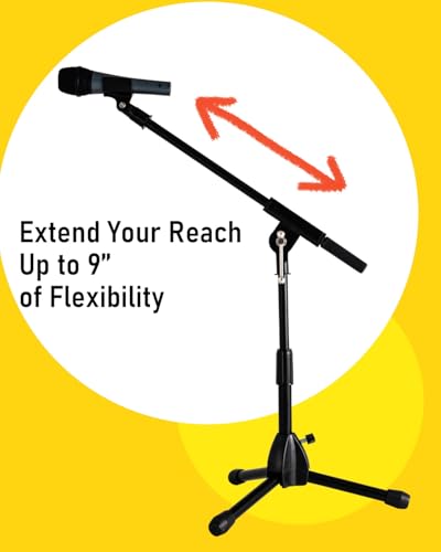 Stage Rocker Foldable Tripod Low-Profile Mic Boom Stand - Height Extending from 9.6'' to 16.9'', w/Adjustable Telescoping Arm Up to 9'', Lightweight/Convenient, Black, Powered by Hamilton(SR610121B) - size: 1 Pack