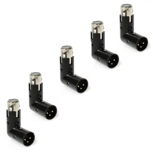 LyxPro XLR Angle Adapter Dual Male and Female can be positioned to 4 Different Angles Right Left and 90 Degree Great for Mixers that Interfere with Other Applications - 5 Pack - size: pack of 5