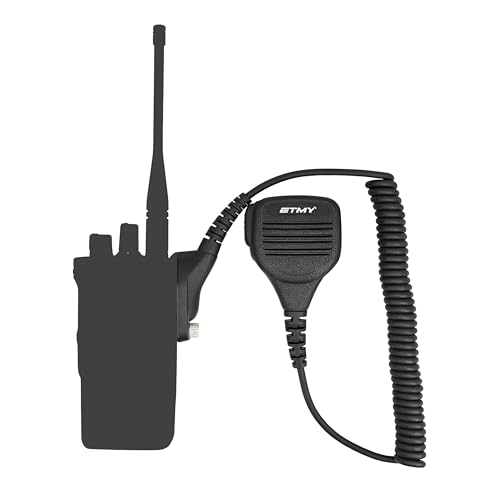 ETMY Multi-Pin Speaker Mic Compatible with APX 6000 7000 8000 & XPR 6000 7000 Series Radios - 360° Rotating Clip, PTT Button & 3.5mm Jack, Secure Locking Connector 1 Pack