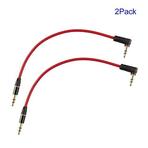 Seadream 3.5mm Aux Cable Short 2Pack 8inch 3Port | 3.5mm Right Angle Male to Male Stereo Audio Cable Replacement for Headphones, iPods, iPhones, iPads, Home / Car Stereos