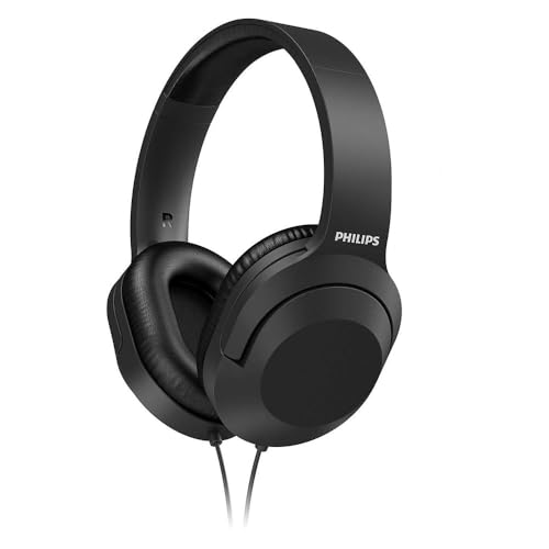 Philips Audio H2005BK/00 Over-Ear Stereo Headphones Wired (2 m Cable, 40 mm Neodymium Drivers, Passive Noise Isolation, Adjustable Headband, Lightweight) Black - size: One Size No Mic