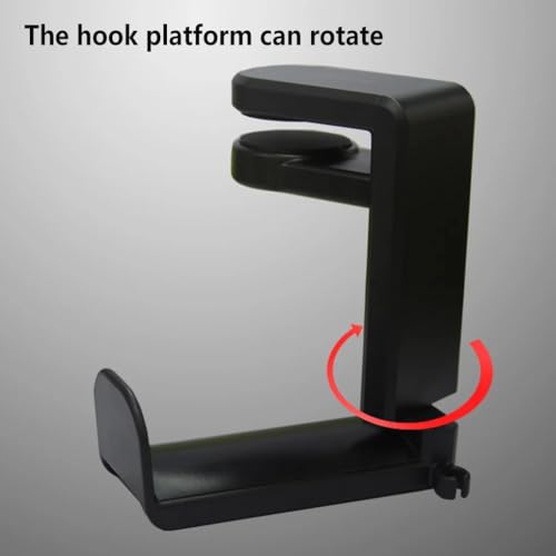 Headphone Stand,Headphone Hanger Hook Under -PC Gaming Headset Stand, Adjustable Clamp-on Headphone Holder,Desk with 360 Degree Swivel with Cable Clip Organizer-Black