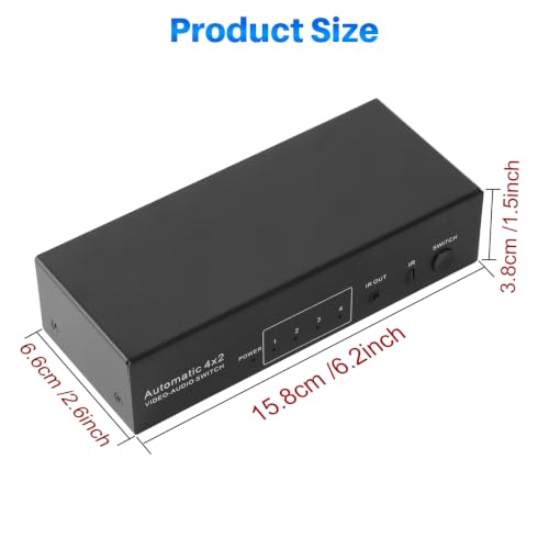 4-Way Composite AV RCA Switcher, 4 in 2 Out Automatic Switch Box | Video L/R Audio Selector 4x2 4 Port AV Selector RCA Switch for HDTV LCD DVD STB Game Consoles (4 in 2 Out) - size: 4 IN 2 OUT