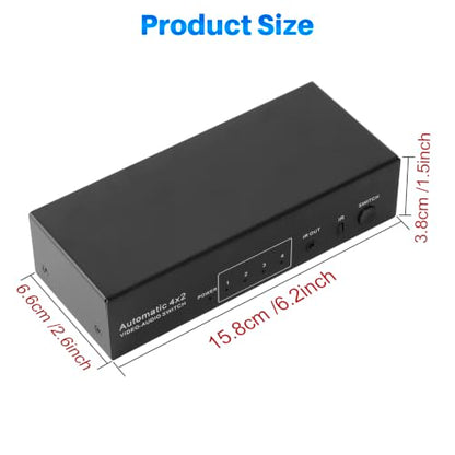 4-Way Composite AV RCA Switcher, 4 in 2 Out Automatic Switch Box | Video L/R Audio Selector 4x2 4 Port AV Selector RCA Switch for HDTV LCD DVD STB Game Consoles (4 in 2 Out) - size: 4 IN 2 OUT