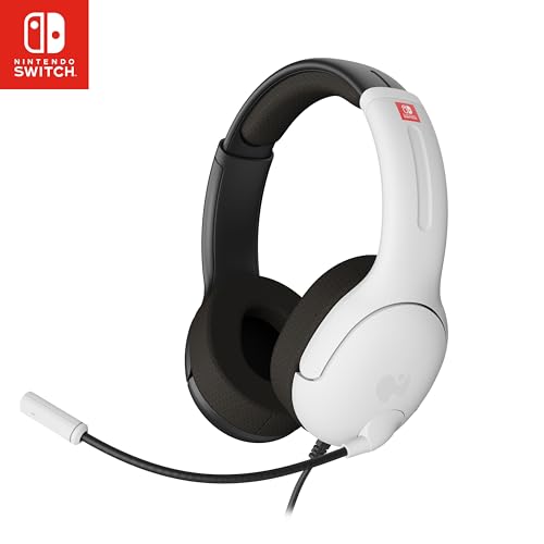 PDP Gaming AIRLITE Stereo Headset with Mic for Nintendo Switch/Switch Lite/OLED - Wired Power Noise Cancelling Microphone, Lightweight, Soft Comfort On Ear Headphones (Black & White) - color: Black & White