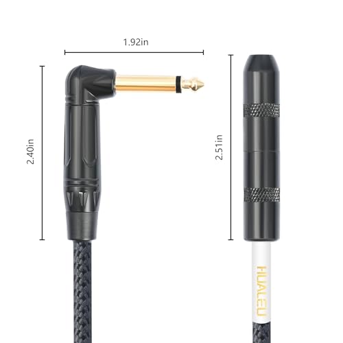 6FT 6.35mm Right Angle TS Male to 6.35mm 1/4 Inch TS Female Cable, 6.35mm 1/4 Mono Male to Female Connector for Bottom Plug Guitar/V-Shape Guitar/Front Facing Jack Guitar-1Pack - color: 6FT Grey*1