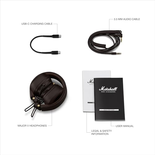 Marshall Major V Wireless On-Ear Bluetooth Headphones - 100+ Hr Playtime | Detachable Audio Cable | Microphone for Calls | Lightweight, Foldable Design for Travel - Brown - color: Brown