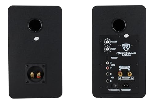 Rockville ASM4 4" Powered Active Studio Monitor Pair with RVSM1 Stands | 200W Peak / 50W RMS, Class D, Bluetooth 5.0, Optical/TS/RCA/3.5mm Inputs, DSP Tuned, RRS190S 3-Angle Isolation Pads, 6-items