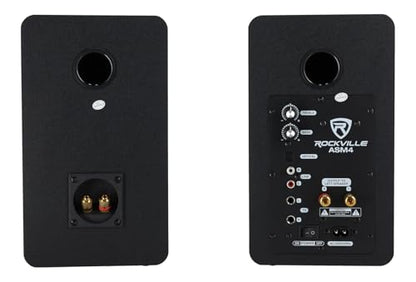 Rockville ASM4 4" Powered Active Studio Monitor Pair with RVSM1 Stands | 200W Peak / 50W RMS, Class D, Bluetooth 5.0, Optical/TS/RCA/3.5mm Inputs, DSP Tuned, RRS190S 3-Angle Isolation Pads, 6-items
