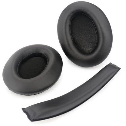 HD380 Ear Pads Headband Replacement Ear Cushions Compatible with Sennheiser HD380 Pro HD380 G4ME One PXC450 PC350 Headphones, Protein Leather Earmuffs Noise Isolation Memory Foam Earpads Cover - Black